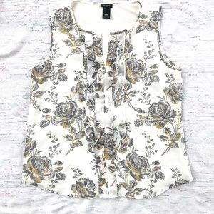 Ann Taylor White & Grey Floral Tank Size L